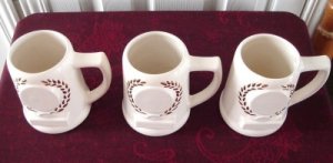 Vintage Beauce Pottery  3 Laurel Trophy Beer Mugs #3414