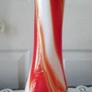 Vintage White/Orange Swirl Blown Art Glass Vase 60s