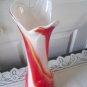 Vintage White/Orange Swirl Blown Art Glass Vase 60s