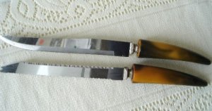 Vintage Yellow/Black Bakelite Carving/Bread Knives
