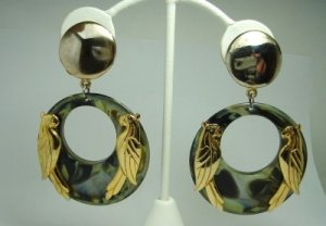 Vintage Green Swirl Lucite Hoops/ Parrots Clip Earrings
