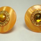 Vintage Orange Lucite Big Button Clip Earrings