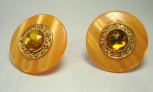 Vintage Orange Lucite Big Button Clip Earrings