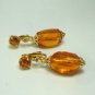 Vintage Clear Amber Lucite? Dangle Clip Earrings NOC