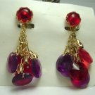 Vintage Clear Red & Purple Discs Lucite? Clip Earrings NOC