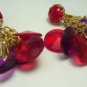 Vintage Clear Red & Purple Discs Lucite? Clip Earrings NOC