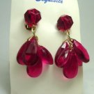 Vintage Clear Red Lucite? Dangle  Clip Earrings NOC