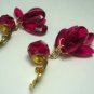 Vintage Clear Red Lucite? Dangle Clip Earrings NOC