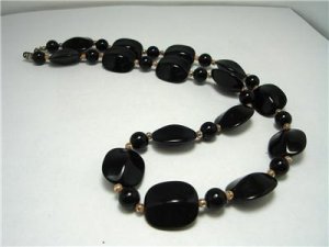 Vintage Black Lucite? Plastic Beads Necklace Gothic