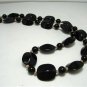 Vintage Black Lucite? Plastic Beads Necklace Gothic
