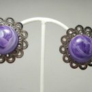 Vintage Lilac Lucite Swirl/Silvertone  Clip Earrings