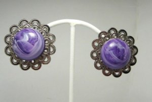Vintage Lilac Lucite Swirl/Silvertone  Clip Earrings