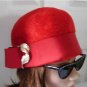 Vintage Red Wool Fur Felt & Brooche 6 5/8 Small