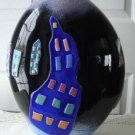 Vintage Black/Houses Art Glass Vase Mark Lewis 89