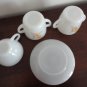 4 pcs lot Cup/Sauces 2 Double Handles Cup Milk Glass FIRE KING USA Wheat 1960's