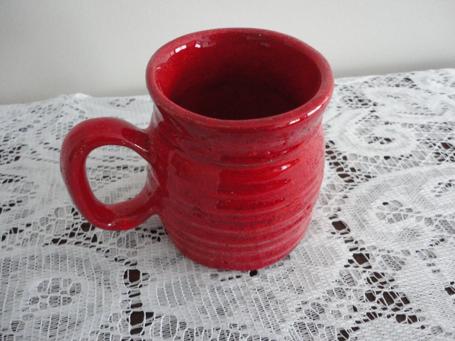 Vintage Bright Red Pottery Mug 70s Laurentian Pottery QC