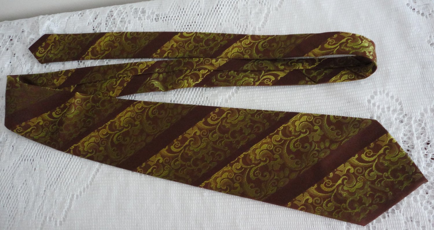 Vintage Golden Polyester Wide Necktie Wemlon