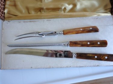 Vintage Bakelite Caramel Swirl Carving Set B Thomas Co England