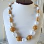 Vintage Mustard Yellow & White Beads Necklace 70s