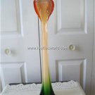 Vintage Orange/Green Art Glass Tall Tulip Flower Vase 60s Vintage Orange/Green Art Glass Tall Tulip Flower Vase 60s