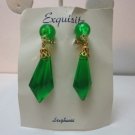 Vintage Clear Green Lucite? Facetted Dangle Clip Earrings NOC Stephanie