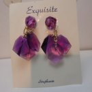 Vintage Purple Lucite? Beads Dangle Clip Earrings NOC