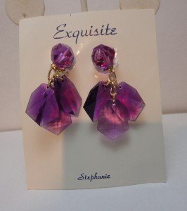 Vintage Purple Lucite? Beads Dangle Clip Earrings NOC