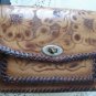 Vintage Tan Hand Tooled Flower Design Genuine Leather Purse