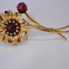 50s Flower Brooch  Huge Articulated Gold tone/Burgundy Moonglow Lucite Vintage