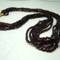 Vintage Burgundy Glass Bugles Multistrands Necklace 70's