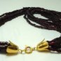Vintage Burgundy Glass Bugles Multistrands Necklace 70's