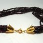 Vintage Burgundy Glass Bugles Multistrands Necklace 70's