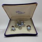 Vintage Light Blue Iridescent Glass/Faux Pearl Brooche /Clip Earrings Chic Paris