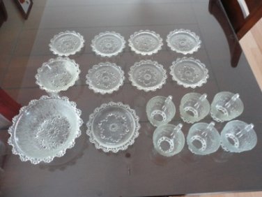 Vintage 16 pieces Lot Cups, Saucers ect. Clear Glass  China Pearlware 50's
