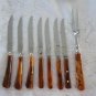 Vintage 8 pcs Bakelite Caramel Swirl 6 Mixed Steak Knives/Serving Fork Set 60`s