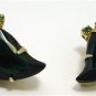 Vintage Big Green Teardrop & Rhinestones Clip Earrings