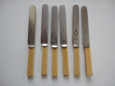 Vintage White Galalith 6 Knives Butter Spreader Flatware Charles Barber