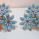 Vintage Light Blue Flowers On Goldtone Clip Earrings Alice So Feminine!