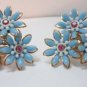 Vintage Light Blue Flowers On Goldtone Clip Earrings Alice So Feminine!