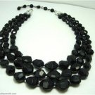 Vintage 3 Rows Plastic Faceted Necklace Gothic Classy