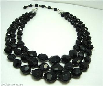 Vintage 3 Rows Plastic Faceted Necklace Gothic Classy
