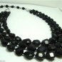 Vintage 3 Rows Plastic Faceted Necklace Gothic Classy