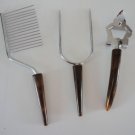 Vintage brown/caramel swirl bakelite:Opener,Cake Breaker, Meat Holding Pick
