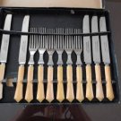 Vintage Yellow Art Deco Design Bakelite Steak Knives/Forks 11 pcs Made Canada