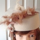 Vintage Beige Doeskin Felt/Feathers Women Hat S 21½ inches 50s NOS Vintage Beige Doeskin Felt/Feathers Women Hat S 21½ inches 50s NOS