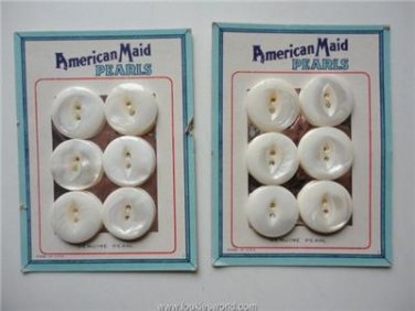Vintage Lot 2 Cards/6 Buttons &Acirc;&frac34; inch 2 holes American Maid Pearls USA Made