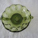 Vintage Green Glass Double Handles Candy Dish 70's