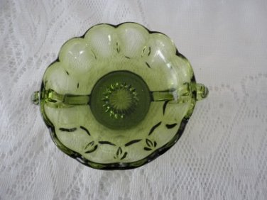 Vintage Green Glass Double Handles Candy Dish 70's