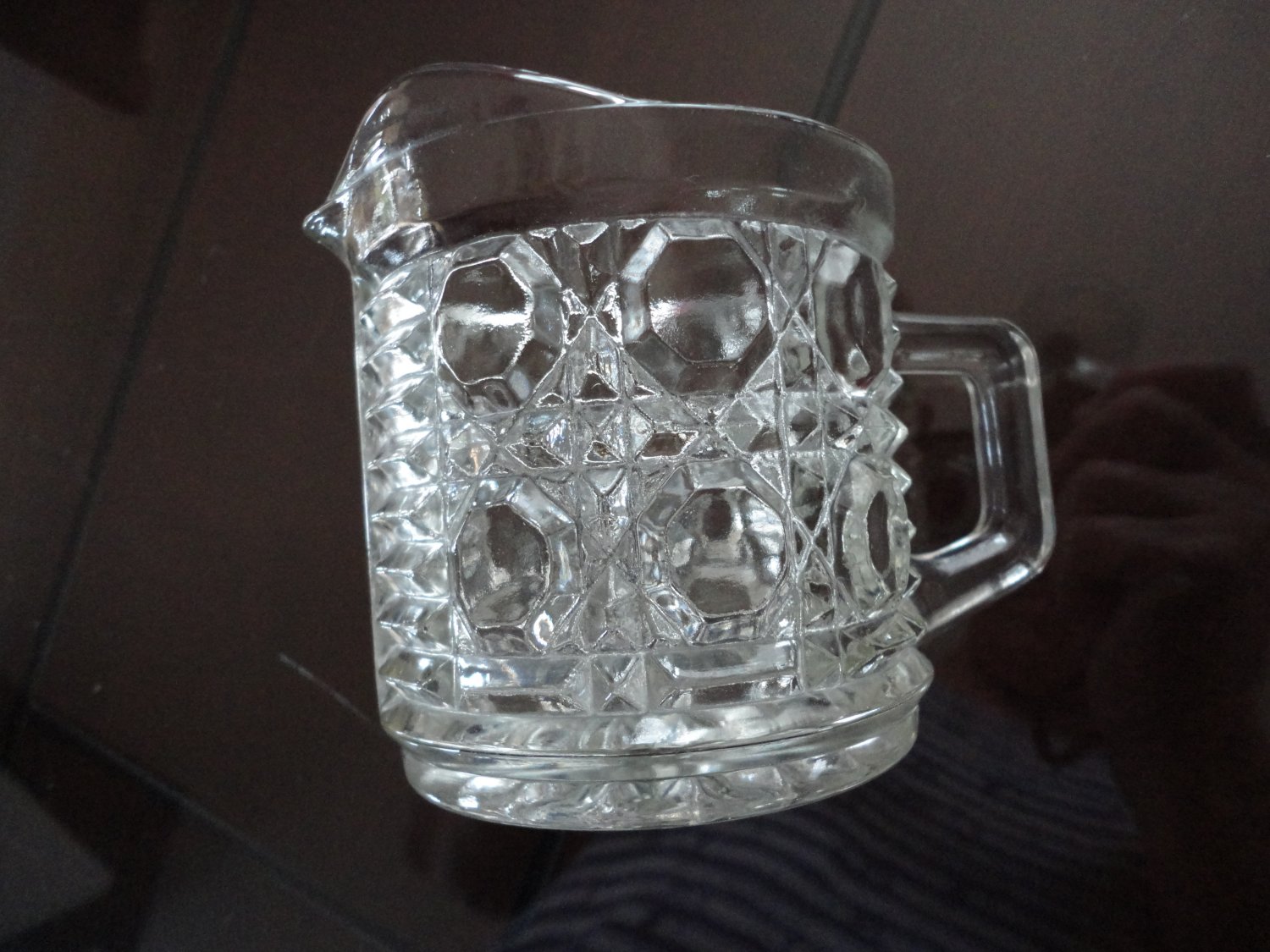 Vintage Pressed Clear Glass Creamer Squares & Ribs Design