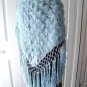 Vintage Handmade Light Blue Yarn Shawl Silk Fringe